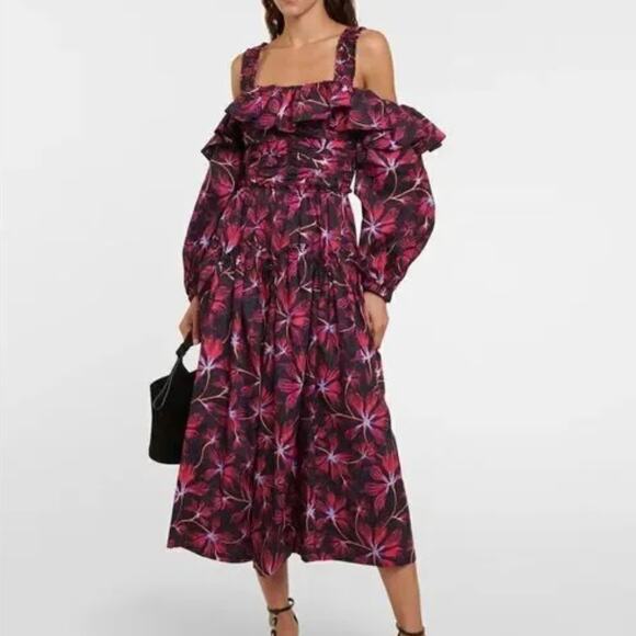 NWT ULLA JOHNSON Caprice Floral Cotton Midi Dress - Zinnia - Multicolor - Size 4 - Picture 2 of 10